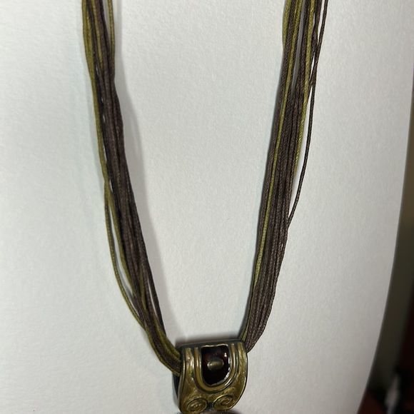Brown/Bronze swirl‎ pendant with rhinestones on a multi corded necklace - Picture 3 of 9